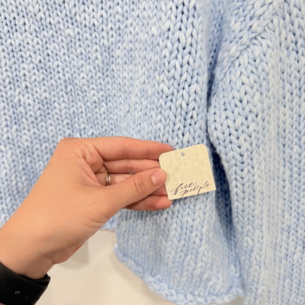 Free People Opal Rollneck Chunky Knit Sweater Cashmere Blue Cropped Pullover S/P - Picture 4 of 10